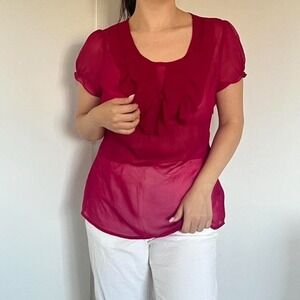 Y2K Mossimo Sheer Hot Pink RuffleBlouse